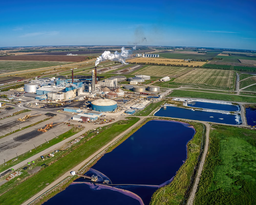 Aerial View of Several Completed Lined Storage Ponds at an Industrial Plant