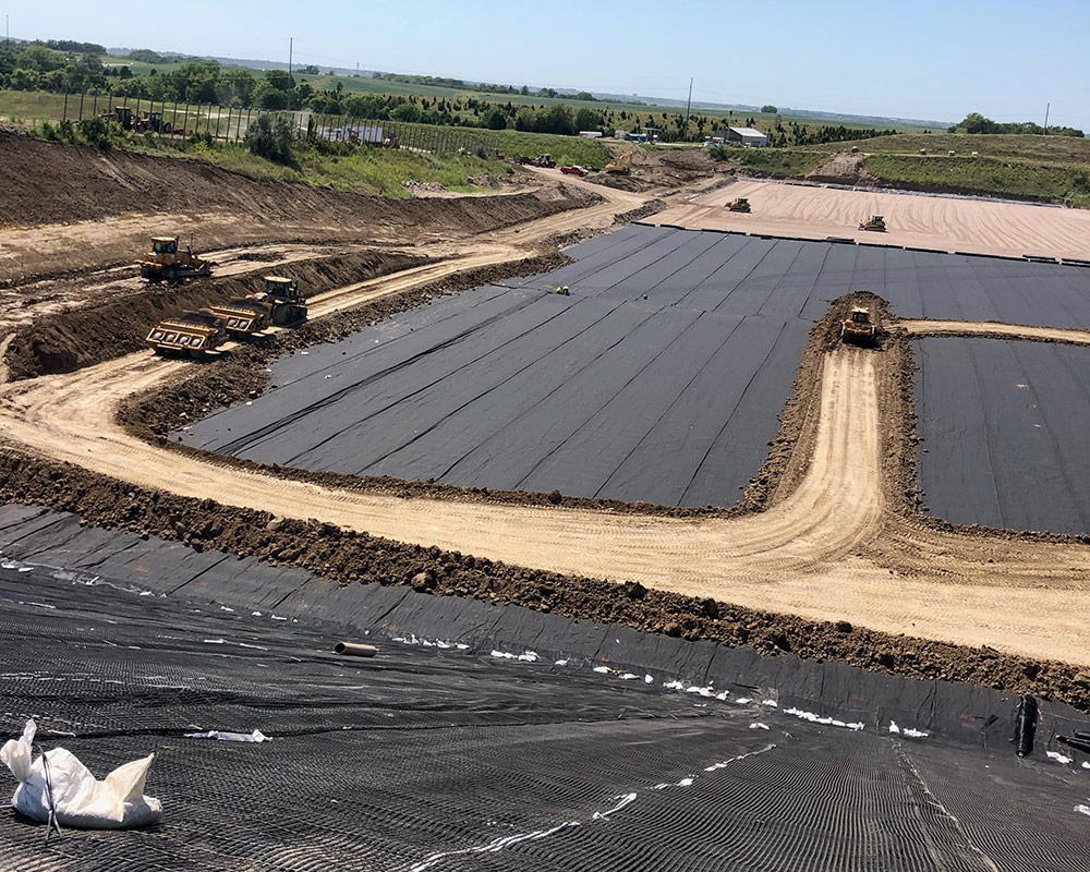 Ongoing Protective Cover Installation Over Completed Geomembrane and Geosynthetic